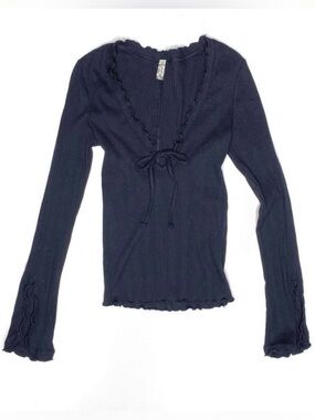 Intimately Free People Ribbed V Neck along Sleeve Top Black XS